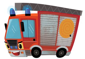 cartoon scene with firetruck fire brigade car heavy duty truck isolated illustration for children © honeyflavour