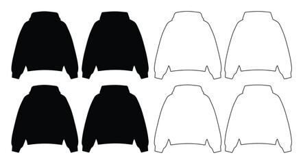 Black Hoodie Mockup, Front and Back View, Oversized Streetwear Sweatshirt Template, Apparel Design Vector Set for Fashion Branding © Caleb