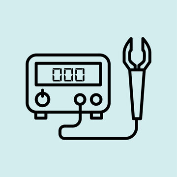 Digital clamp meter line icon for electrical current testing and measuring.