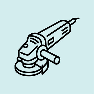 Handheld electric angle grinder line icon for metal cutting and grinding.