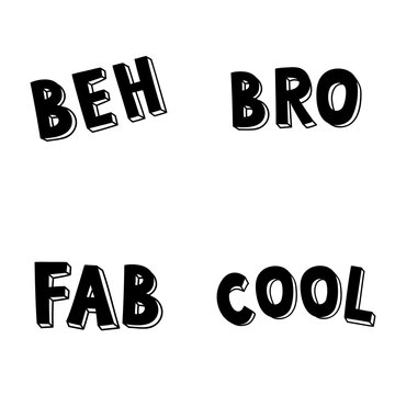 Cool png words set calligraphy font