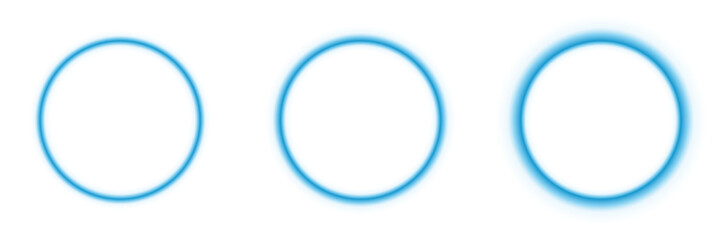 Fototapeta premium Three Glowing Blue Circles with Varying Neon Light Intensity for Abstract Digital Interface Design Elements