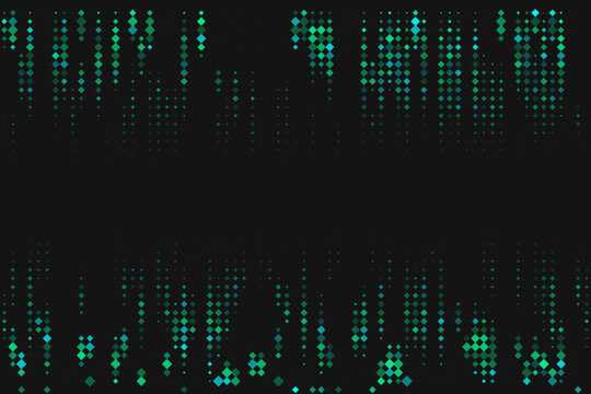 Digital Data Stream Abstract Background with Teal and Green Pixelated Diamond Patterns for Technology Concepts