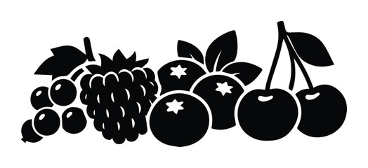 Black silhouette berry collection vector, fresh fruit icon set for healthy eating and natural food branding, isolated graphic design element for packaging and labels © Caleb