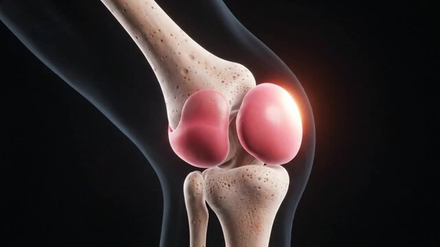 Human knee joint anatomy showing cartilage and bone motion.