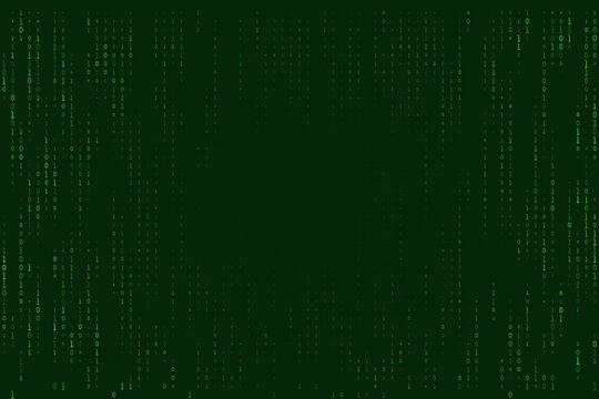 Digital Binary Code Rain Background with Green Falling Data Streams for Cyber Security and Technology Concepts