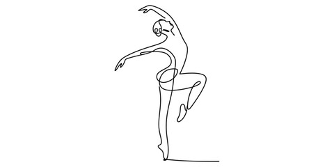 Continuous single line drawing of a graceful ballerina dancing in a beautiful pose Vector, illustration © Design bundle Press
