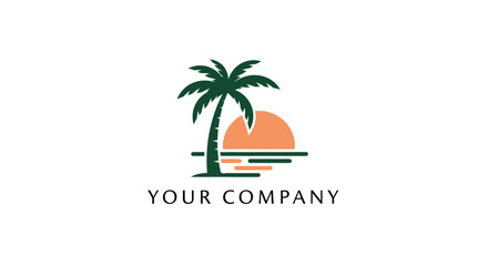 Obraz premium Tropical Palm Tree Sunset Logo Design.
