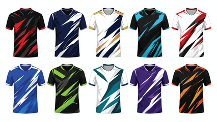 Fototapeta premium Collection of vibrant Soccer Jersey Pattern designs in various colors and styles, football jersey pattern set