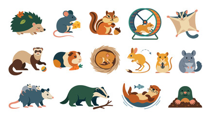 Obraz premium Cute Cartoon Woodland Forest Animals Collection, Flat Design