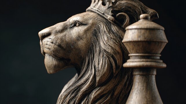 King lion chess piece, dark background