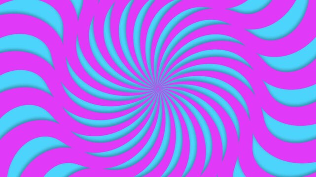 Psychedelic hypnotic spiral motion background with vibrant pink and blue swirling rays loop footage, Dynamic colorful swirl animation, hypnotic visual clip.