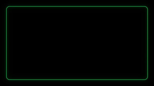 Green Neon Glowing Border Frame Rounded Overlay Black Background Seamless Loop 4K