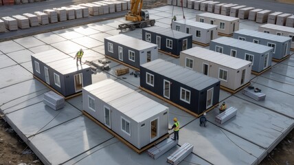 Fototapeta premium Modular homes, prefabricated housing, construction site, portable buildings