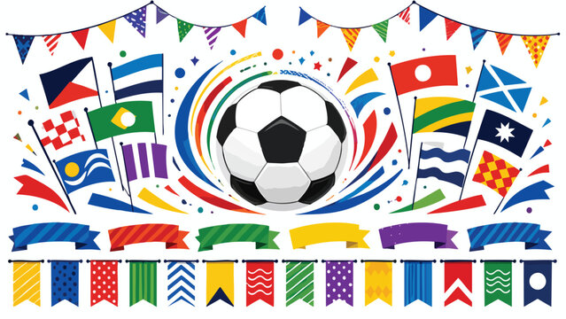 Vibrant Football Nation Flags and world football flags collection celebration with soccer ball and colorful banners