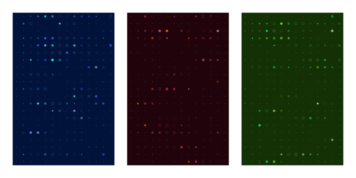 Abstract Digital Data Grid Backgrounds with Glowing Dots in Blue Red and Green for Technology and Network Concepts