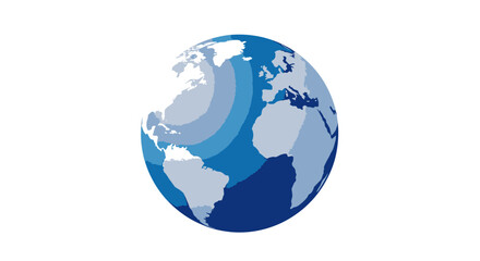 Obraz premium Stylized blue globe illustration showing continents and oceans on white background.