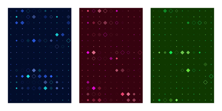 Abstract Geometric Backgrounds with Diamond Patterns in Blue Red and Green for Digital Technology and Data Visualization