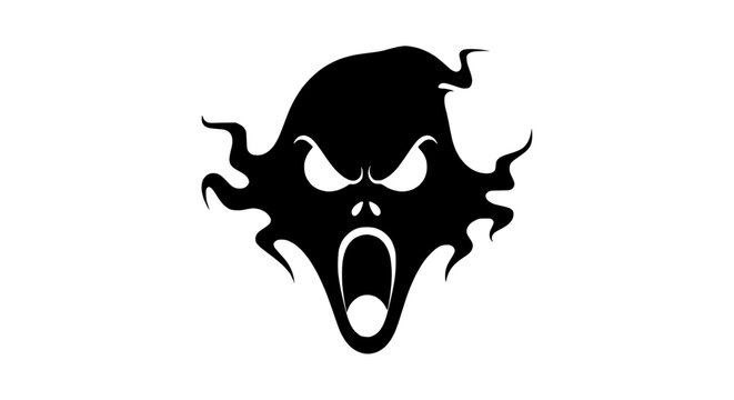 Scary Ghost Face Icon Silhouette, Horror Halloween Scream Symbol