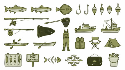 Collection of Fishing and Outdoor Leisure Equipment Icons © Vision Plus Studio
