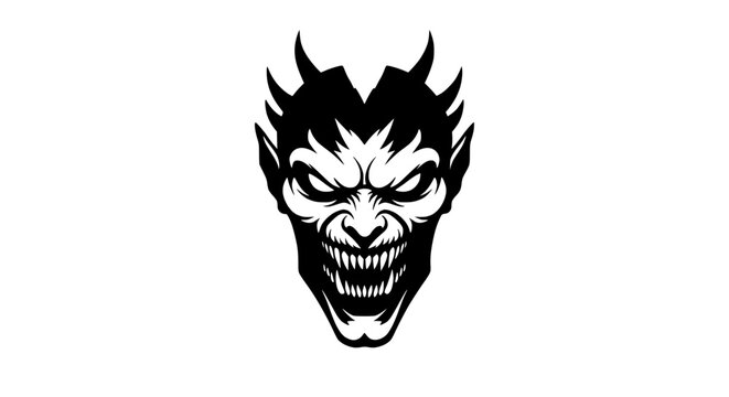 Scary Devil Face Silhouette, Evil Demon Head Icon, Monster Graphic