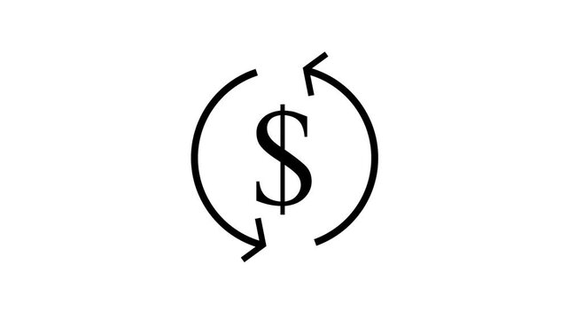 Animated dollar currency icon on a white background,with 4k video animation.