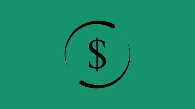 black dollar and Round circle arrow icon animation on green background.with 4k video animation.