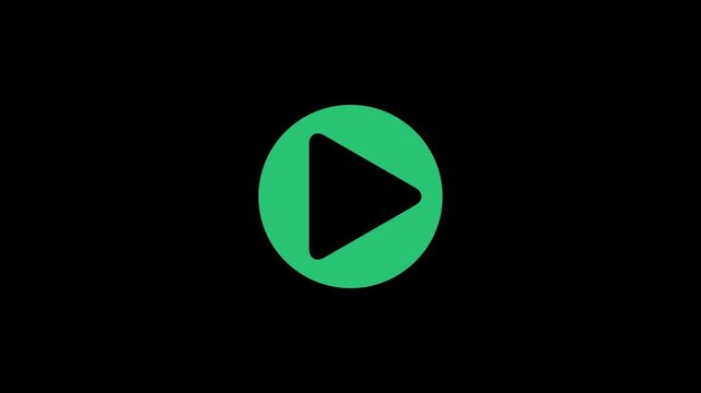 circular play button with a symbol, representing video playback or media streaming. Ideal for video animation.on black background.