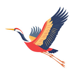 Fototapeta premium Stylized crane bird in flight, flat design illustration