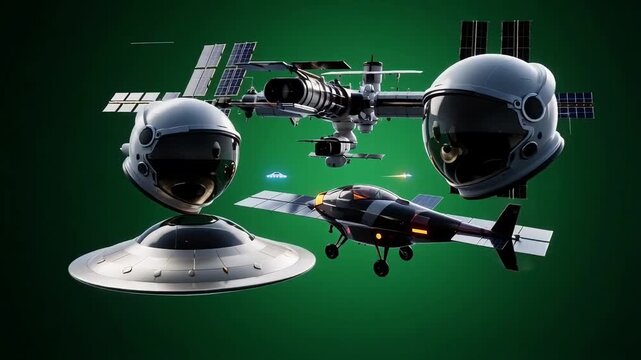 Military aircraft and missile flying against green background