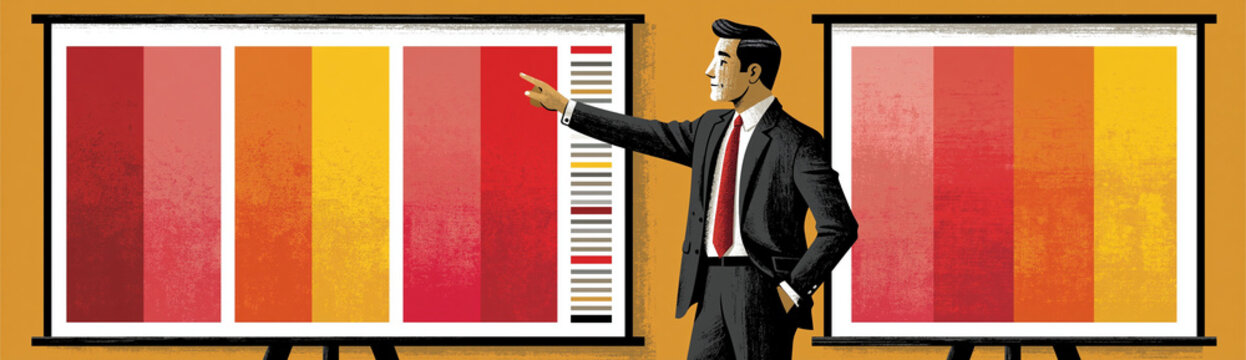 A business professional points to a presentation slide displaying the benefits and drawbacks of passive investing, with a large blank area on the side for additional text or images.