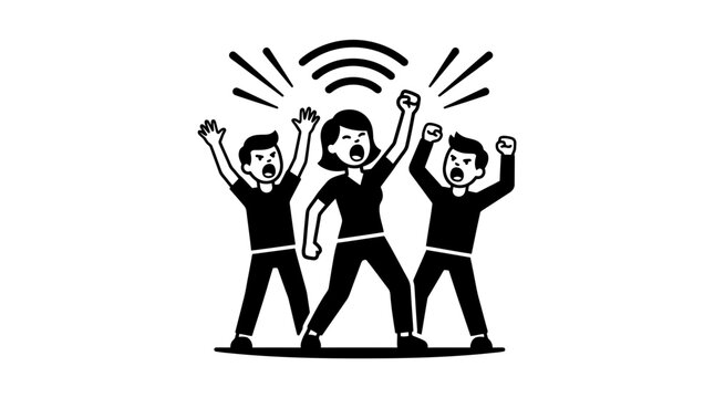 Protesting Crowd with Raised Fists and Sound Waves