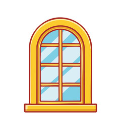 Obraz premium Arched Window with Yellow Frame Illustration