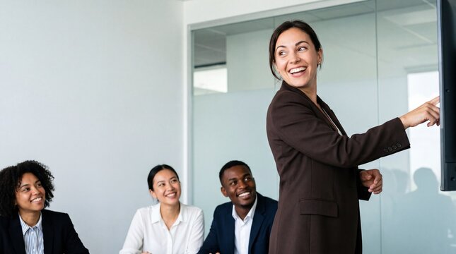 Woman entrepreneur displaying self-assurance and a bright smile, reflecting the essence of professionalism and success in the corporate world.