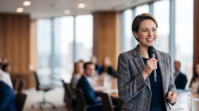 Ambitious business professional showcasing a bright smile, representing the spirit of success in a vibrant corporate landscape and dynamic teamwork.