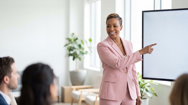 Confident individual in business attire smiling while engaged in corporate activities, symbolizing professional success and determination to excel.