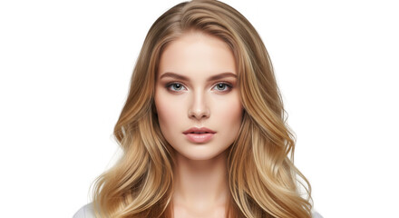 Naklejka premium Blonde woman with long wavy hair portrait isolated on transparent background