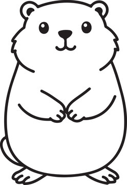 Cute Cartoon Groundhog Standing Upright Front View Line Art Vector Illustration