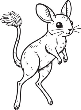 Cute Cartoon Jerboa Standing Side View Line Art Vector Illustration