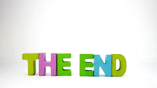 THE words THE END with painted wooden letters 