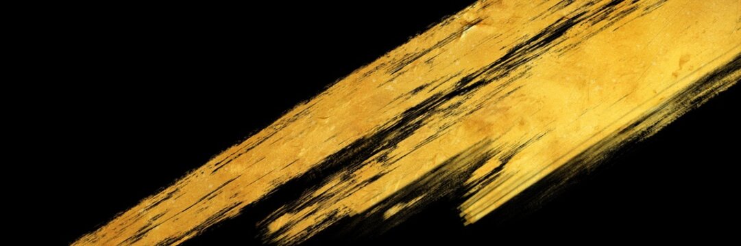 お正月風金色のブラシストローク輝く豪華横長黒色背景
