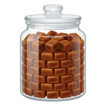 Traditional Dodol Candy Filled in Transparent Glass Jar with Lid, Realistic Vector Illustration on White Background