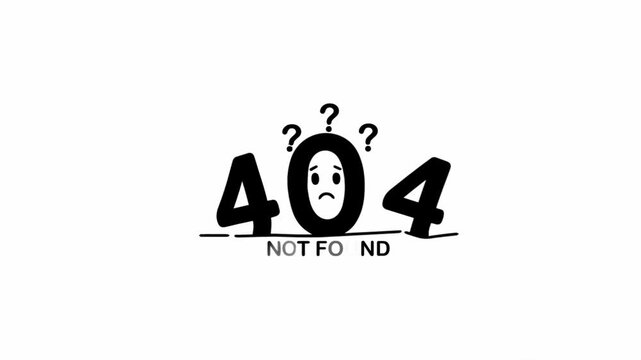 Animated 404 not found error message with confused face character