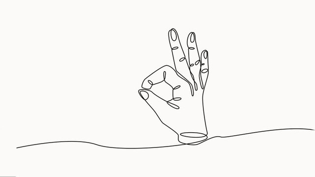 Self drawing line animation hand showing OK gesture continuous line concept, Good service excellence in business sector sign concept. Continuous line self drawing animated. Full-length motion.