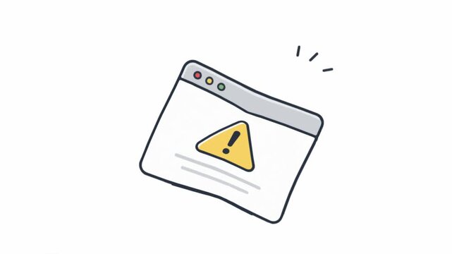 Animated web browser window with yellow warning alert icon shaking