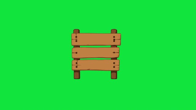 Rustic wooden plank sign animation on green screen background