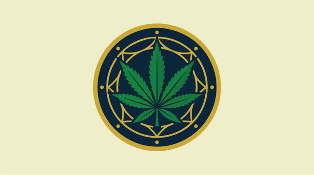 Cannabis leaf icon inside a decorative circular geometric frame.