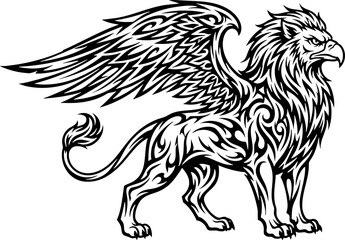 Fototapeta premium Tribal griffin illustration of a mythical creature tattoo design