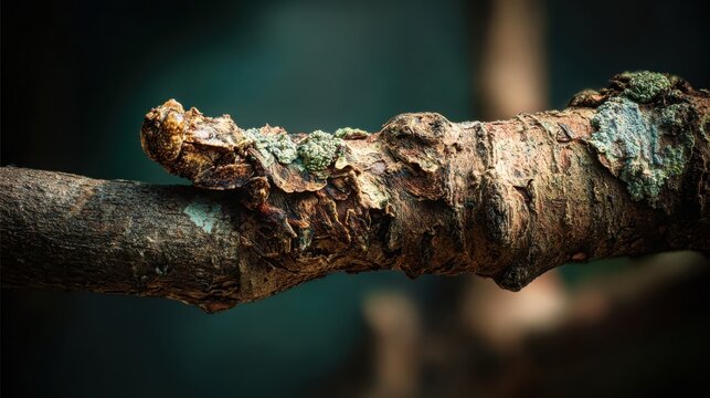 Perfectly camouflaged stick insect blends seamlessly with textured tree branch in natural outdoor setting