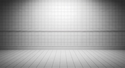 Fototapeta premium White Tile Wall and Floor Interior with Spotlight